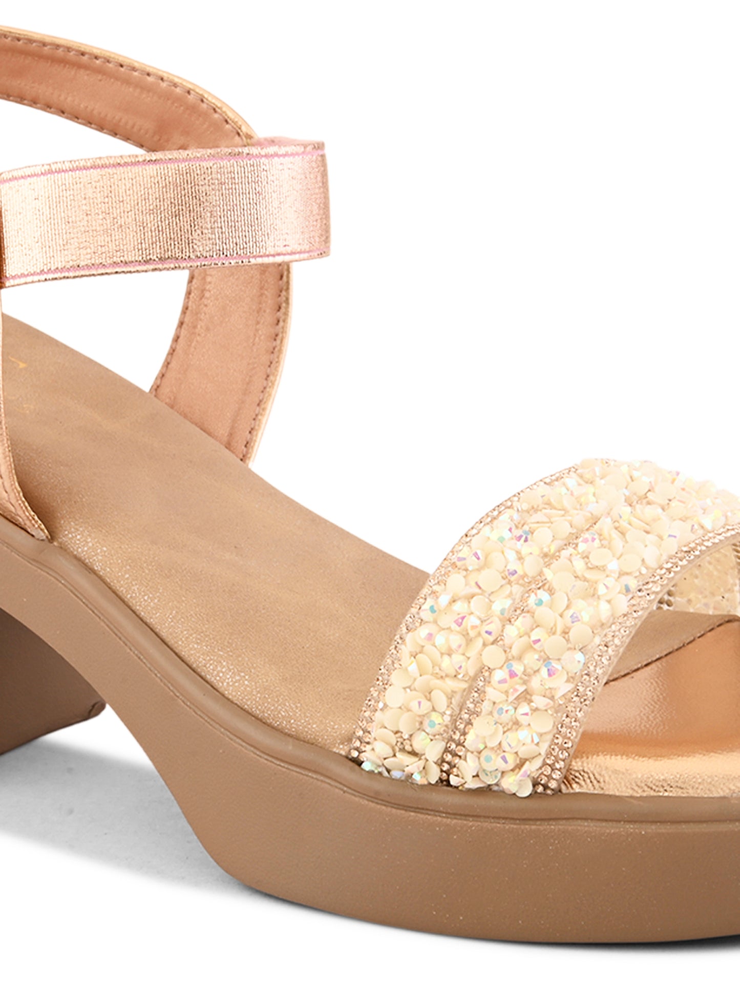 Embellished Beaded Strap Block Heel Sandal