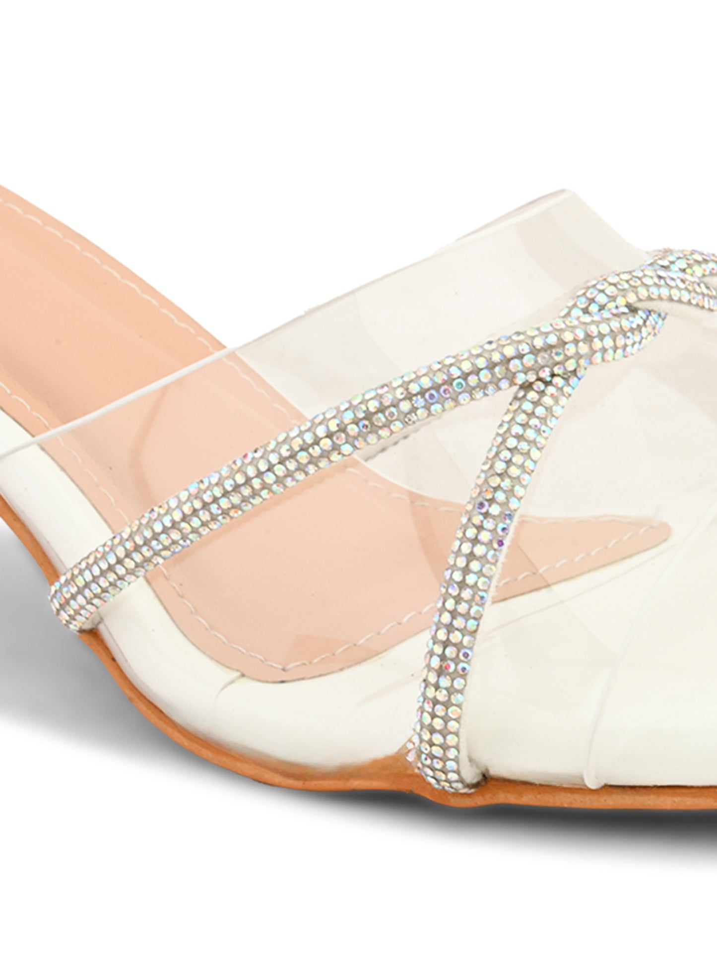 Transparent Straps Rhinestone Embellished Upper Glossy Block Heels