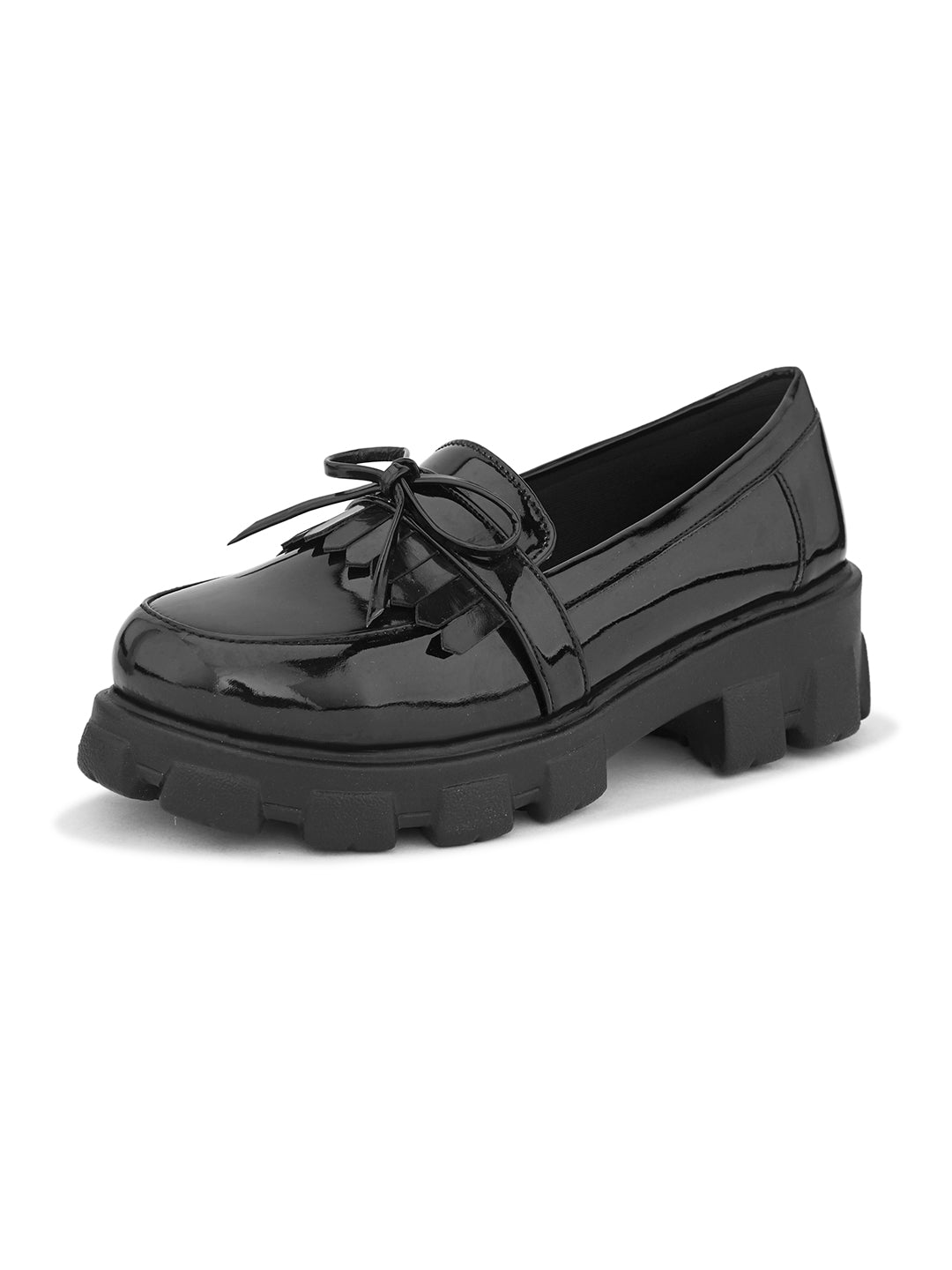Chunky Black Sole with Bow Detail Design Loafers