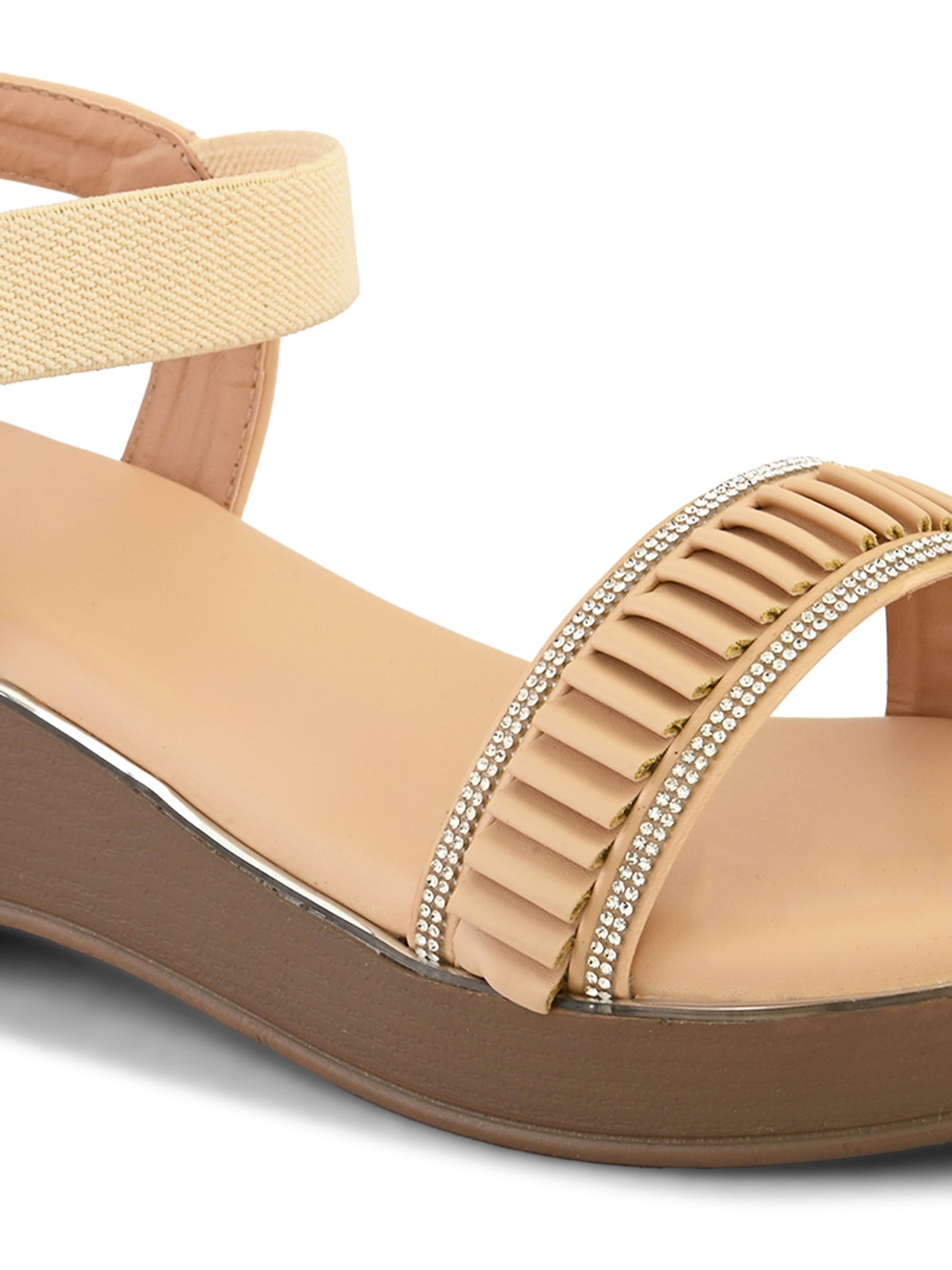 Wedge Sandals for Women Pleated Front Strap with Elastic Back Support