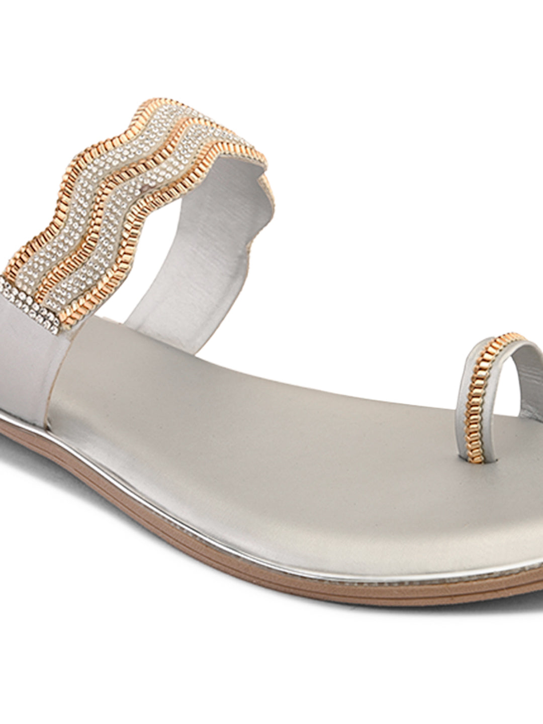 Stylish Ethnic Slip-On Flats for Women with Sparkling Wavy Detailing