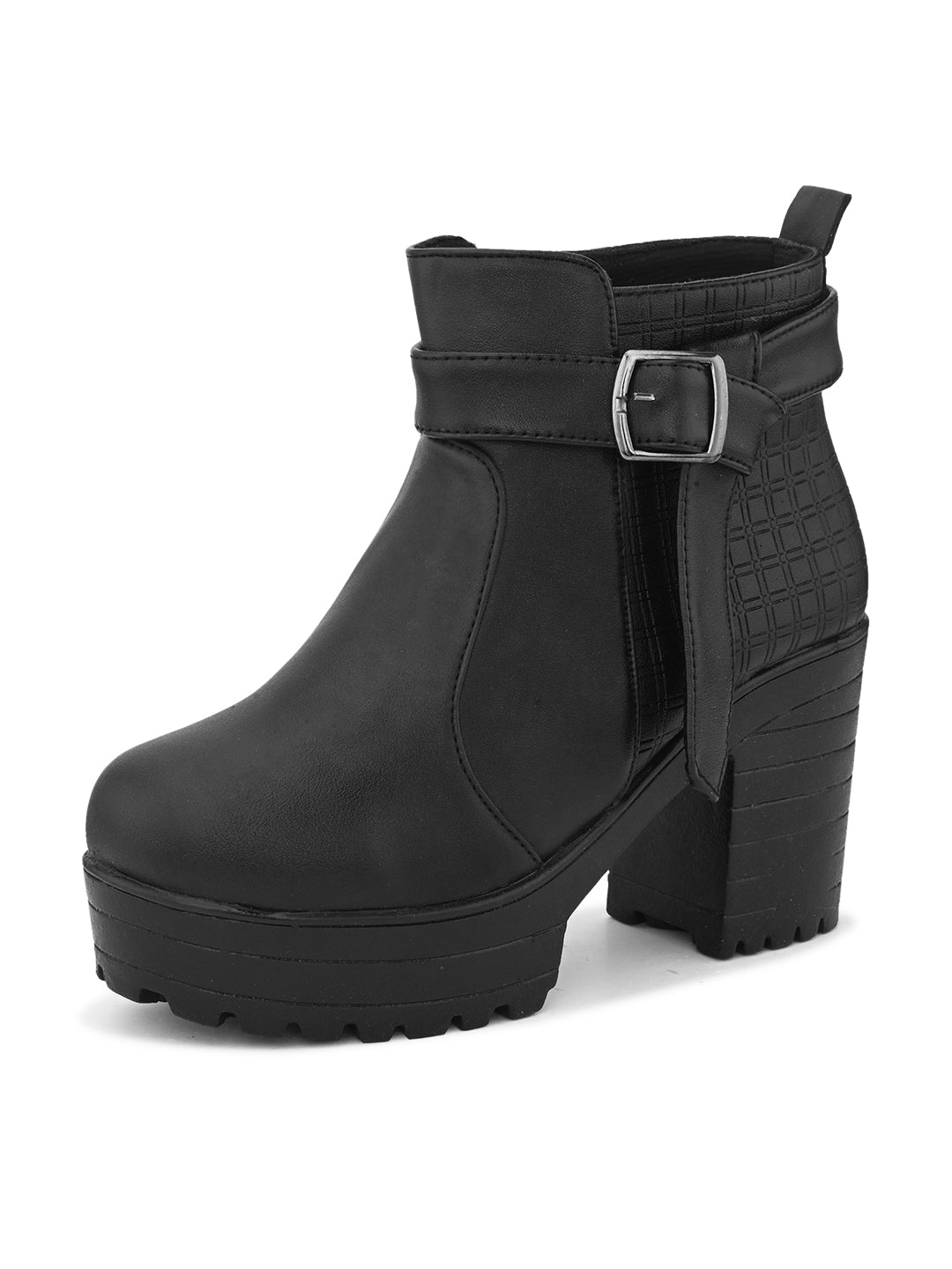 Comfortable & Trendy Zipper Black Block Heel Boots