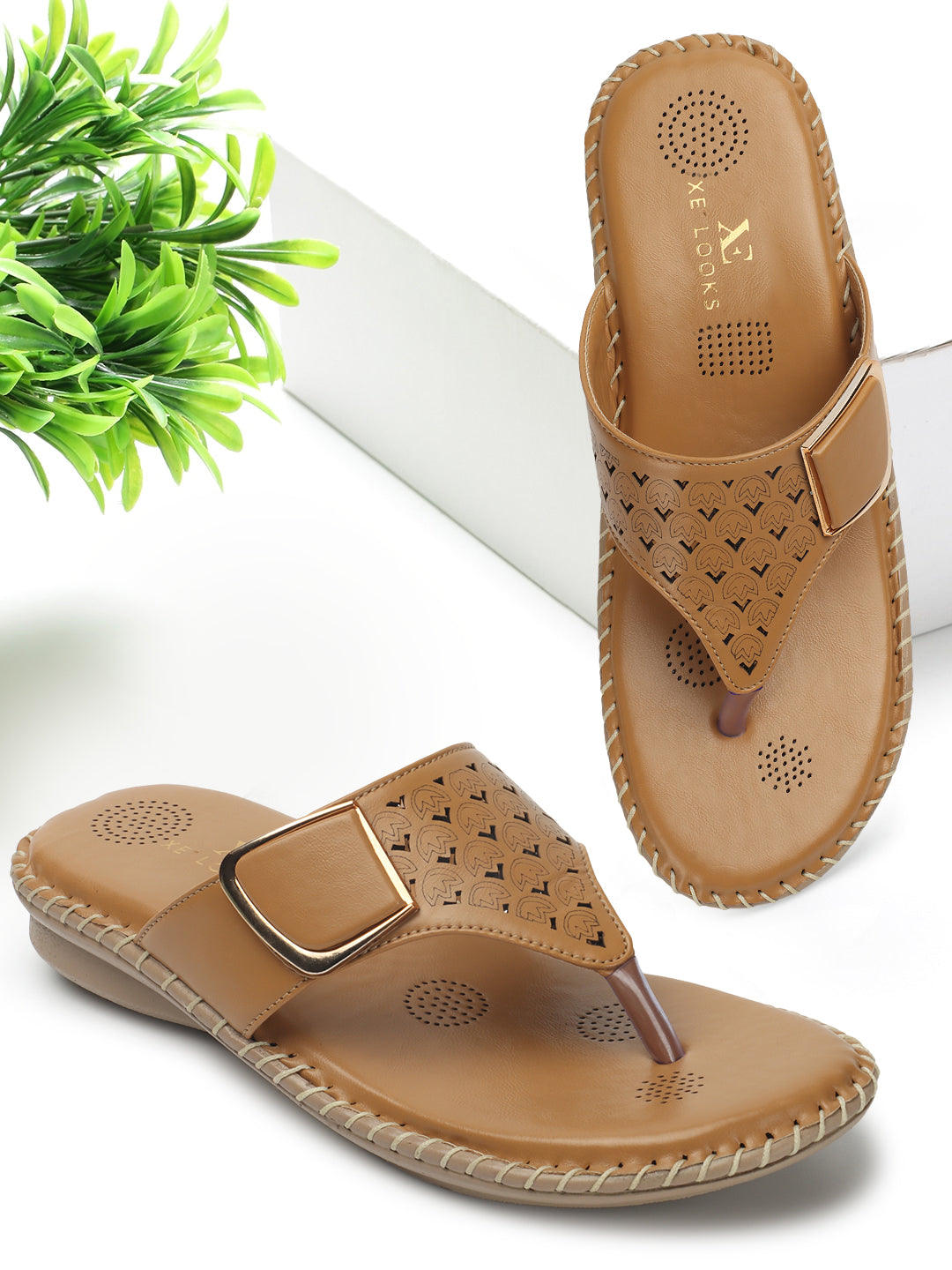 Amazon Ladies Gold Leather Slippers Stunning Stylish Laser Design