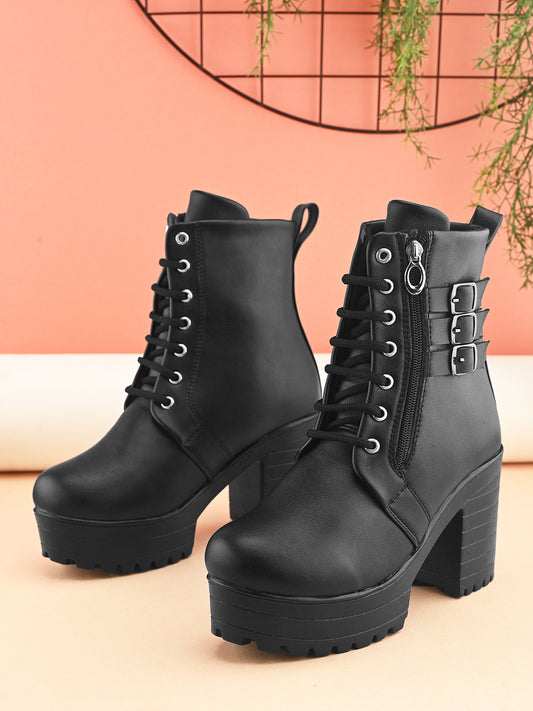 Comfortable & Trendy Zipper Black Block Heel Boots