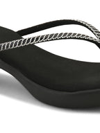 Wedge Thong Sandals Beaded Crisscross with Subtle Sparkle
