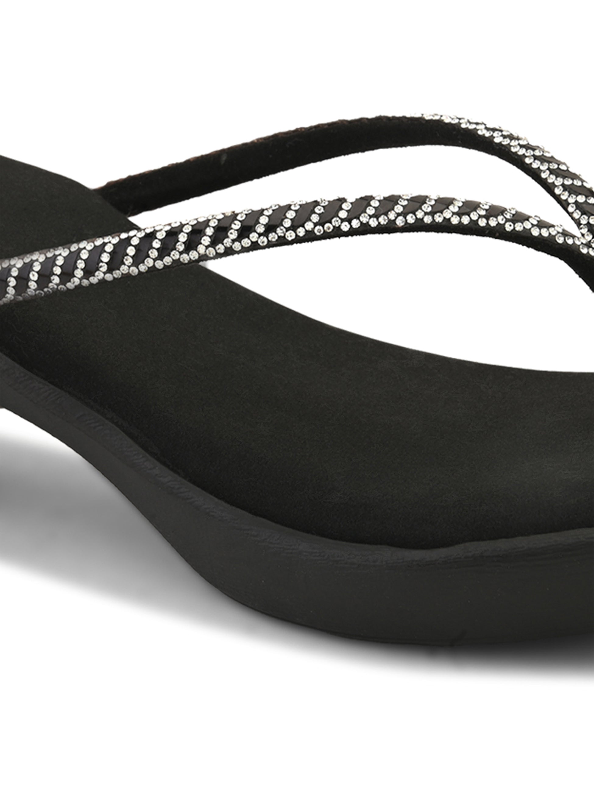 Wedge Thong Sandals Beaded Crisscross with Subtle Sparkle