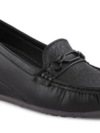Classic Textured Vamp Buckle Detail Wedge Loafers