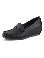 Classic Textured Vamp Buckle Detail Wedge Loafers