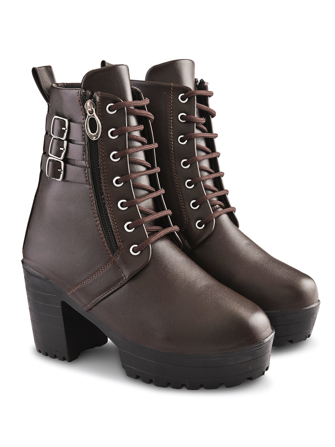 Women’s Triple Buckle Lace-Up Ankle Boots