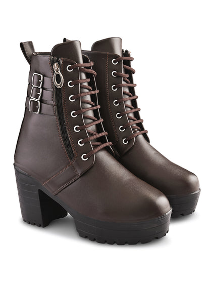Women’s Triple Buckle Lace-Up Ankle Boots