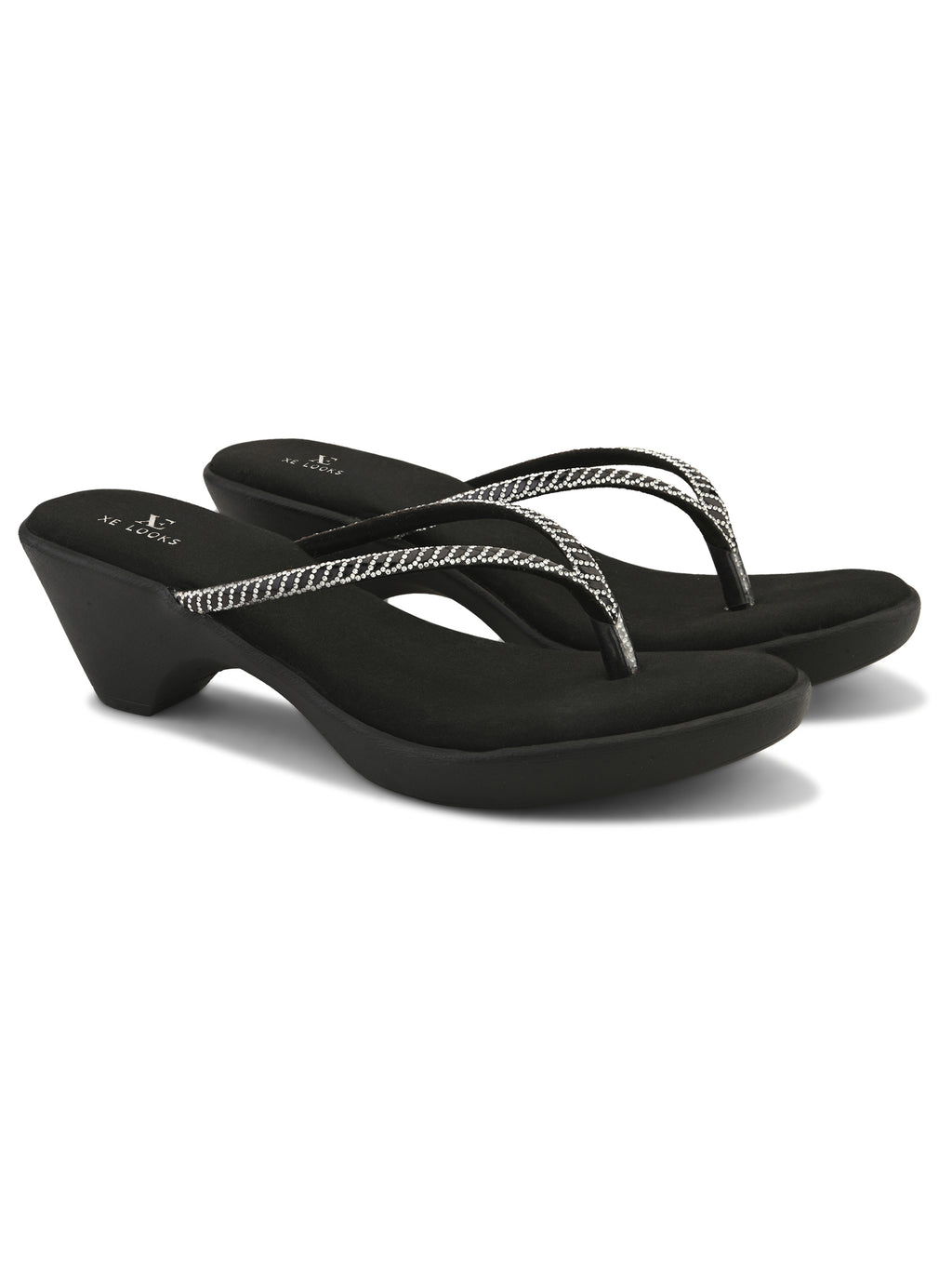 Wedge Thong Sandals Beaded Crisscross with Subtle Sparkle