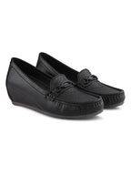 Classic Textured Vamp Buckle Detail Wedge Loafers