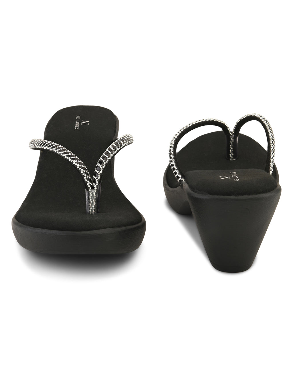 Wedge Thong Sandals Beaded Crisscross with Subtle Sparkle