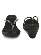Wedge Thong Sandals Beaded Crisscross with Subtle Sparkle