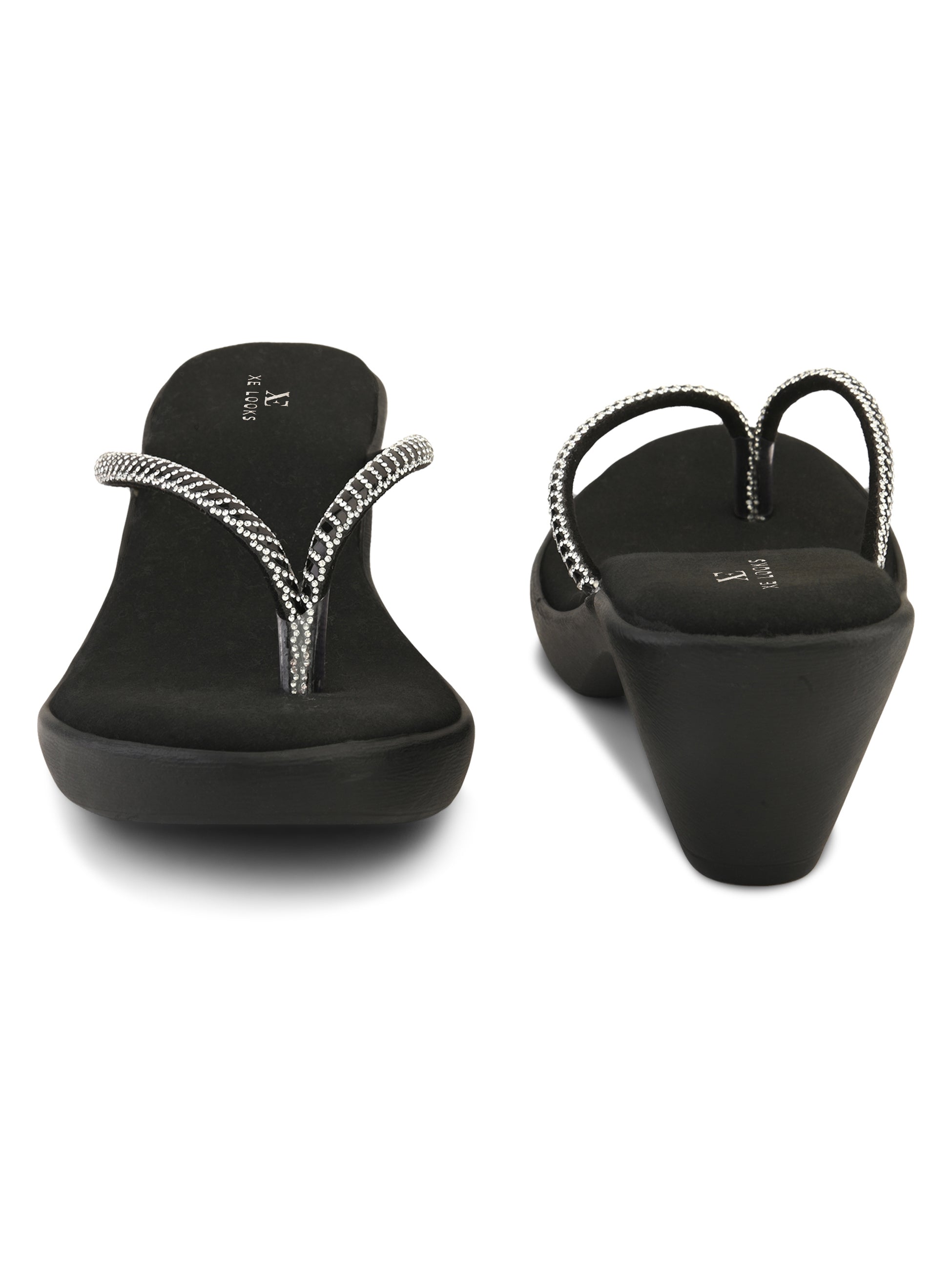Wedge Thong Sandals Beaded Crisscross with Subtle Sparkle