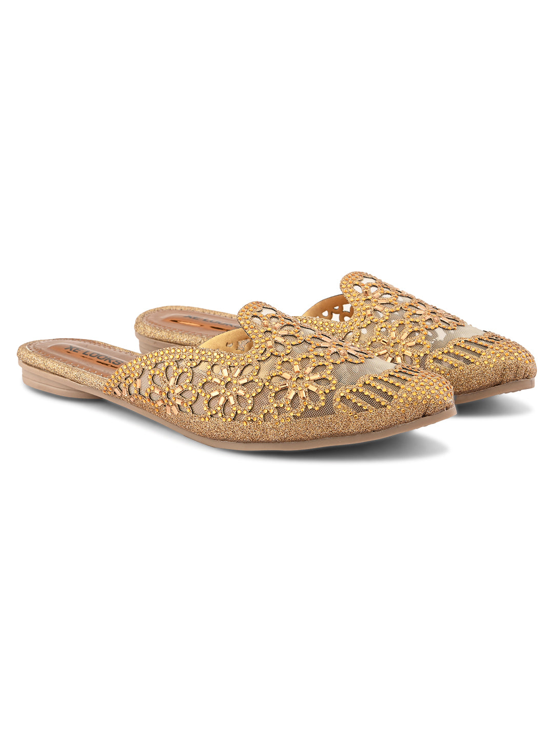 Embroidered Floral Cut-Out Design Mules