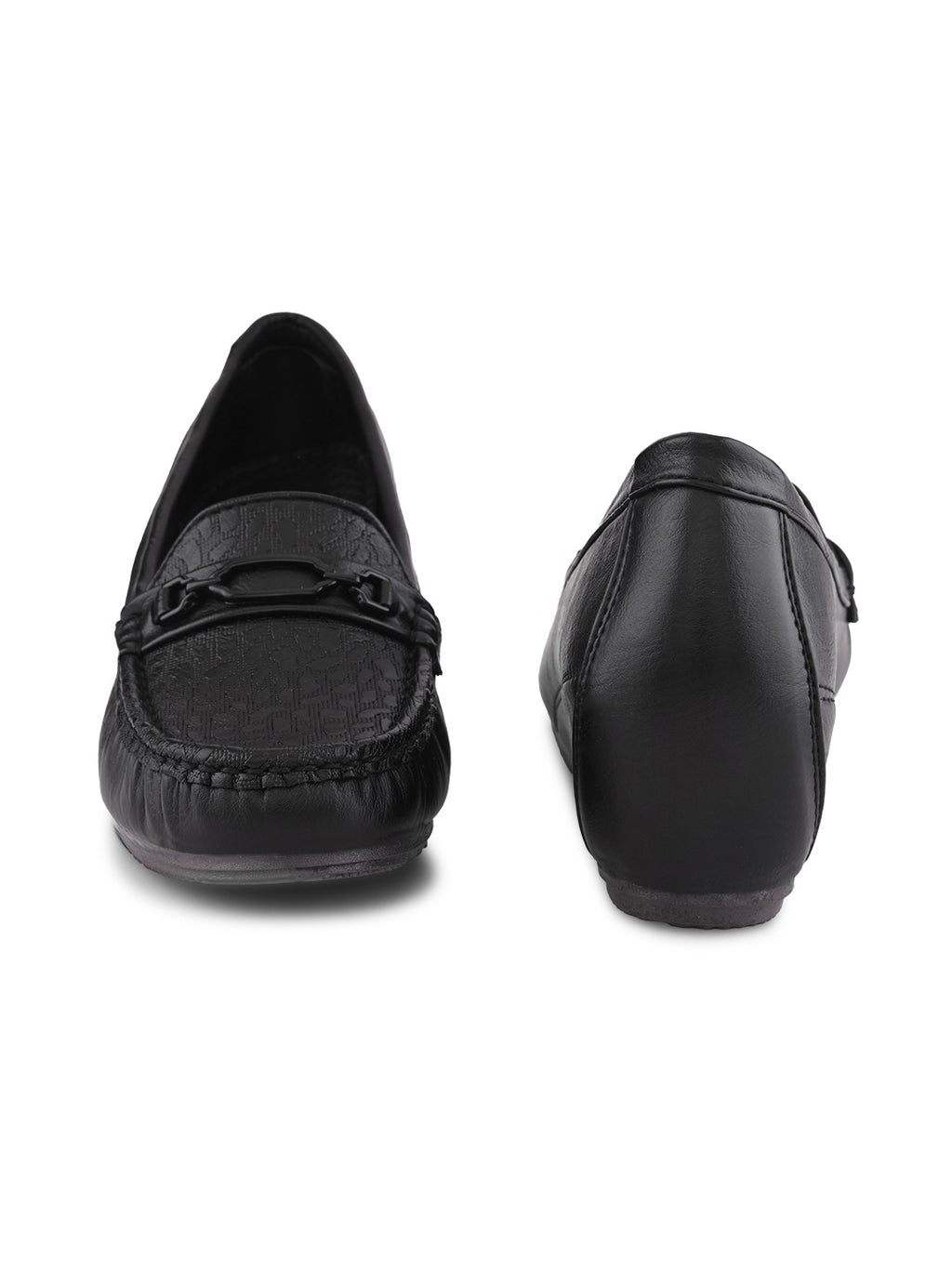 Classic Textured Vamp Buckle Detail Wedge Loafers