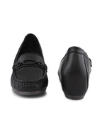 Classic Textured Vamp Buckle Detail Wedge Loafers