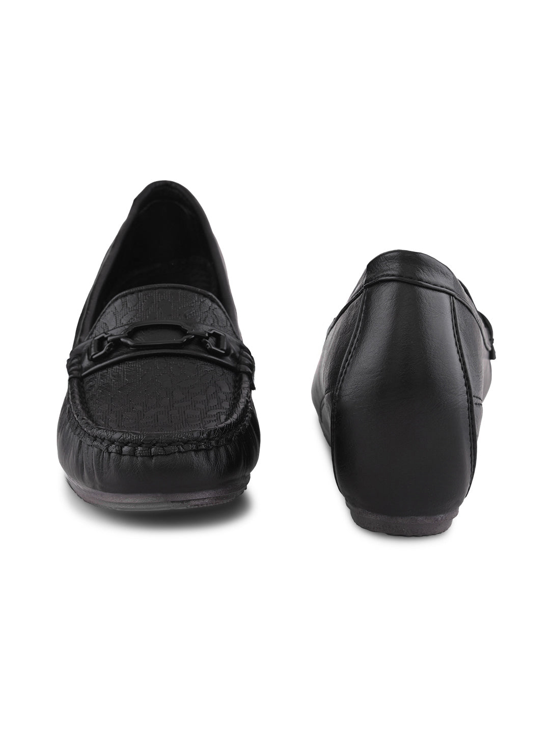 Classic Textured Vamp Buckle Detail Wedge Loafers