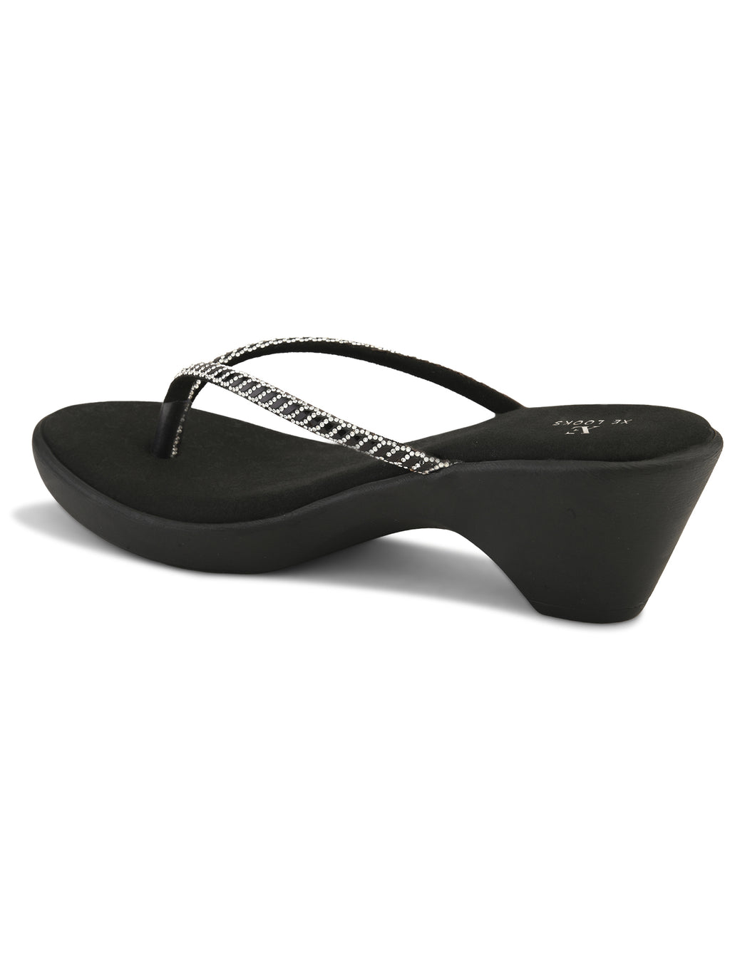 Wedge Thong Sandals Beaded Crisscross with Subtle Sparkle