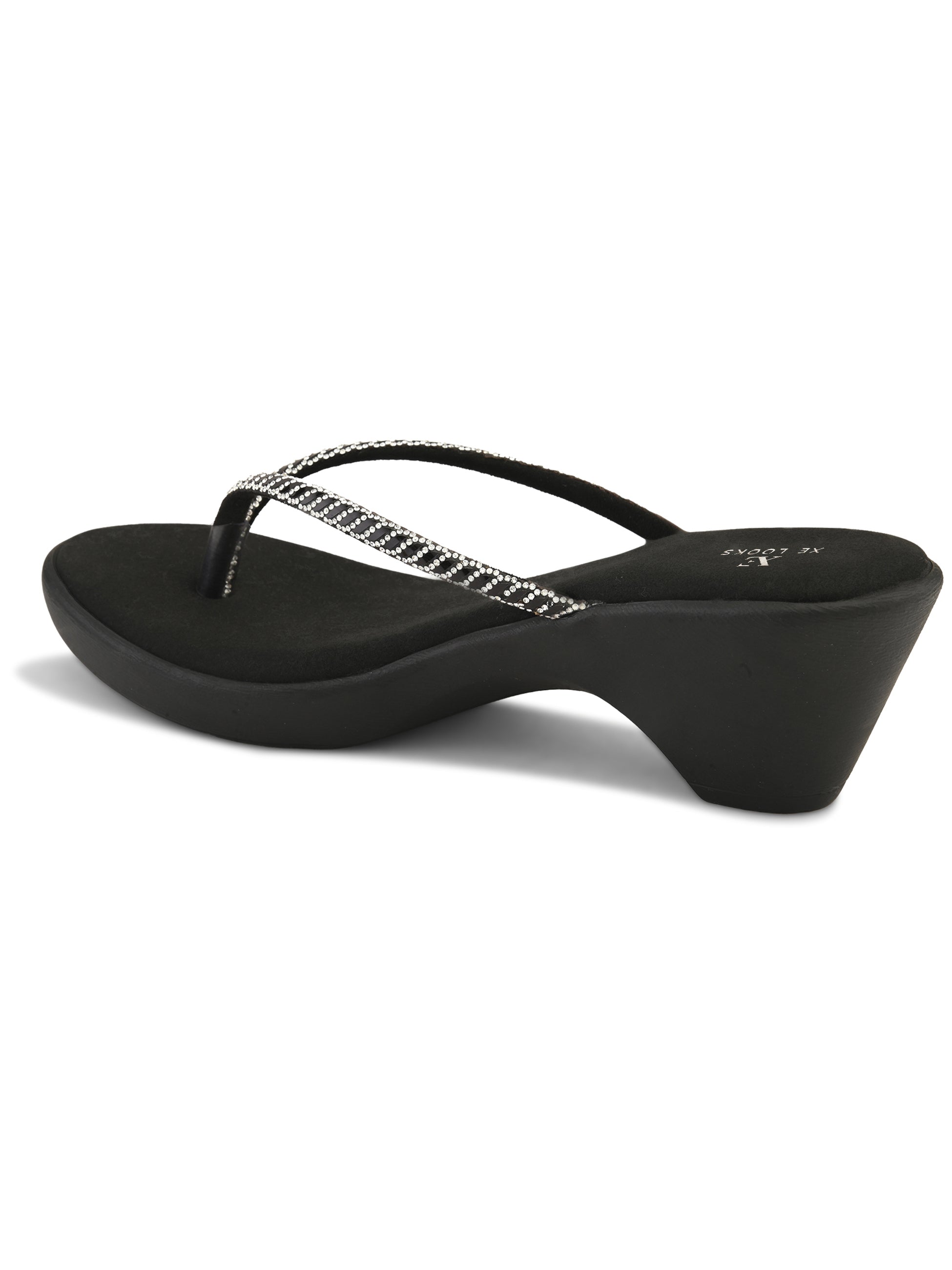 Wedge Thong Sandals Beaded Crisscross with Subtle Sparkle
