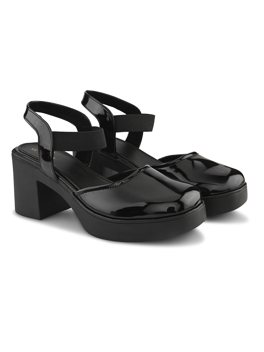 Classic Patent Block Heel Pumps with Backstrap Soft Cushioned Formal Shoes