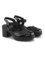 Classic Patent Block Heel Pumps with Backstrap Soft Cushioned Formal Shoes