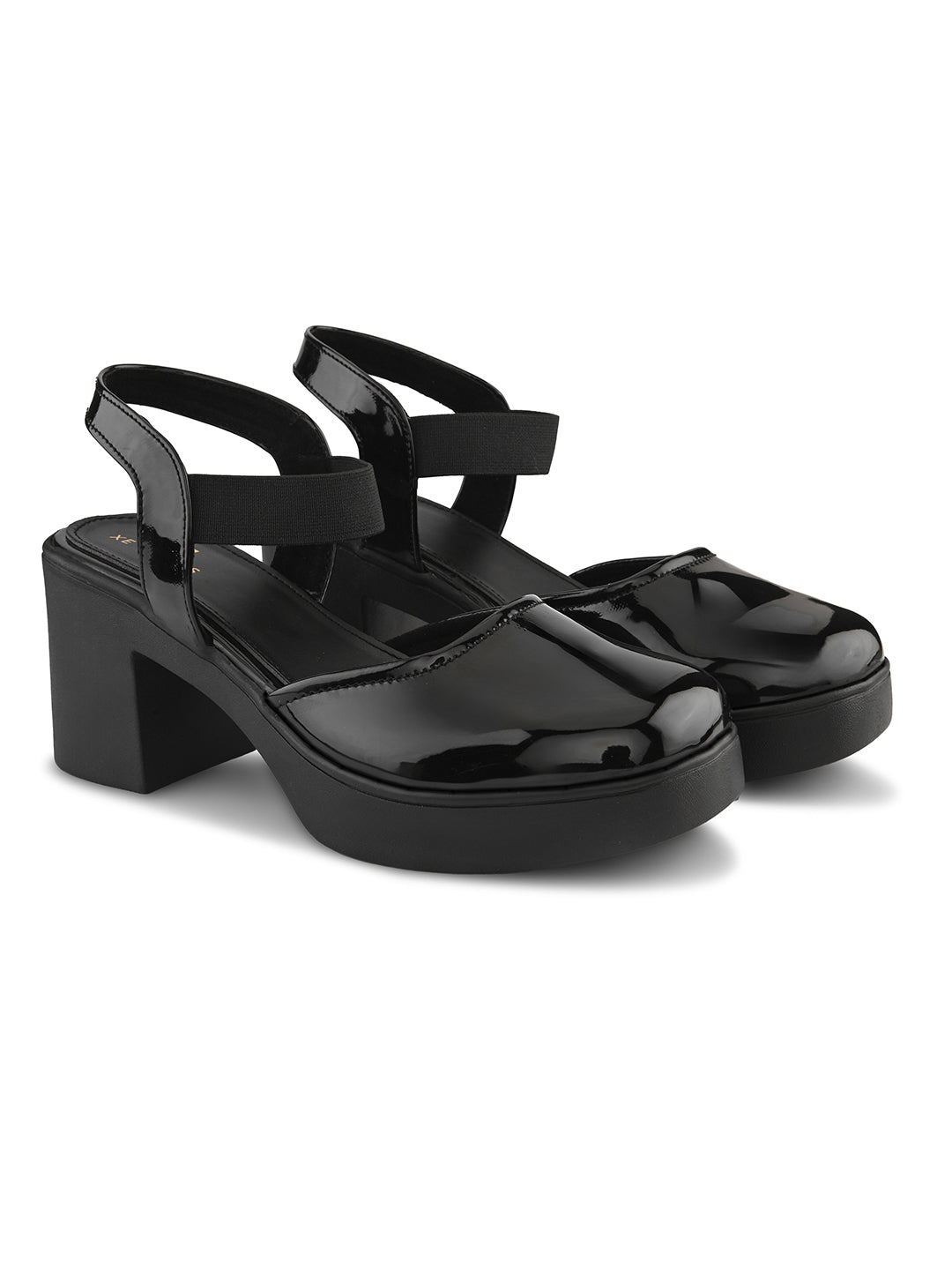 Classic Patent Block Heel Pumps with Backstrap Soft Cushioned Formal Shoes