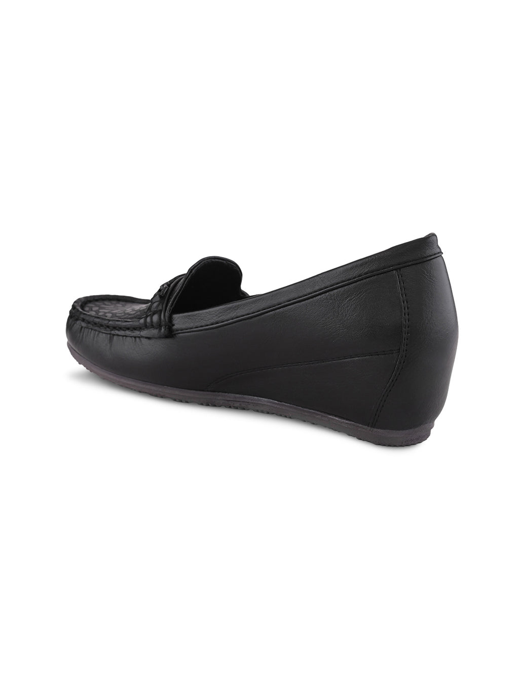 Classic Textured Vamp Buckle Detail Wedge Loafers
