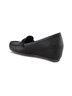 Classic Textured Vamp Buckle Detail Wedge Loafers