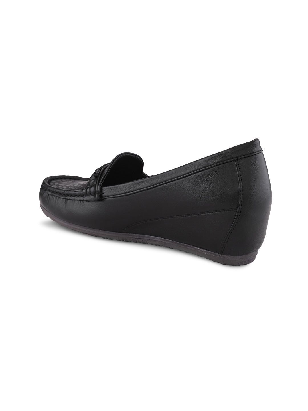Classic Textured Vamp Buckle Detail Wedge Loafers