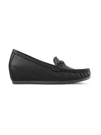 Classic Textured Vamp Buckle Detail Wedge Loafers