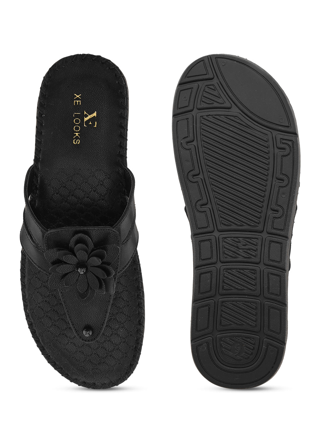 Orthopedic Flat Slippers - Flower Embellishment Flats