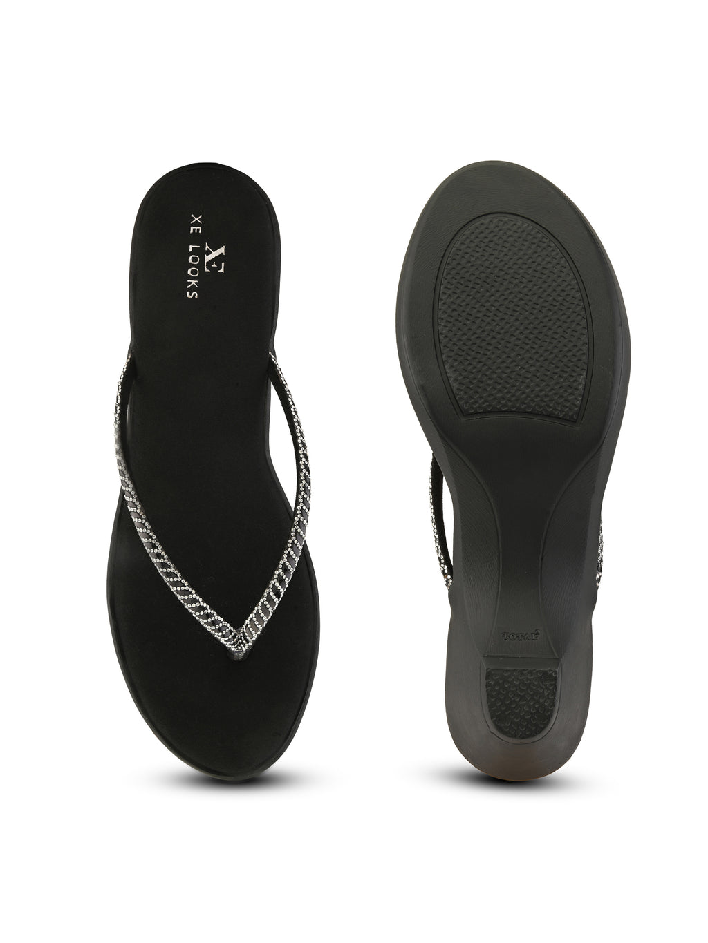 Wedge Thong Sandals Beaded Crisscross with Subtle Sparkle