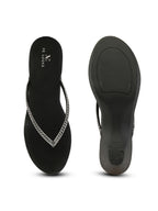 Wedge Thong Sandals Beaded Crisscross with Subtle Sparkle