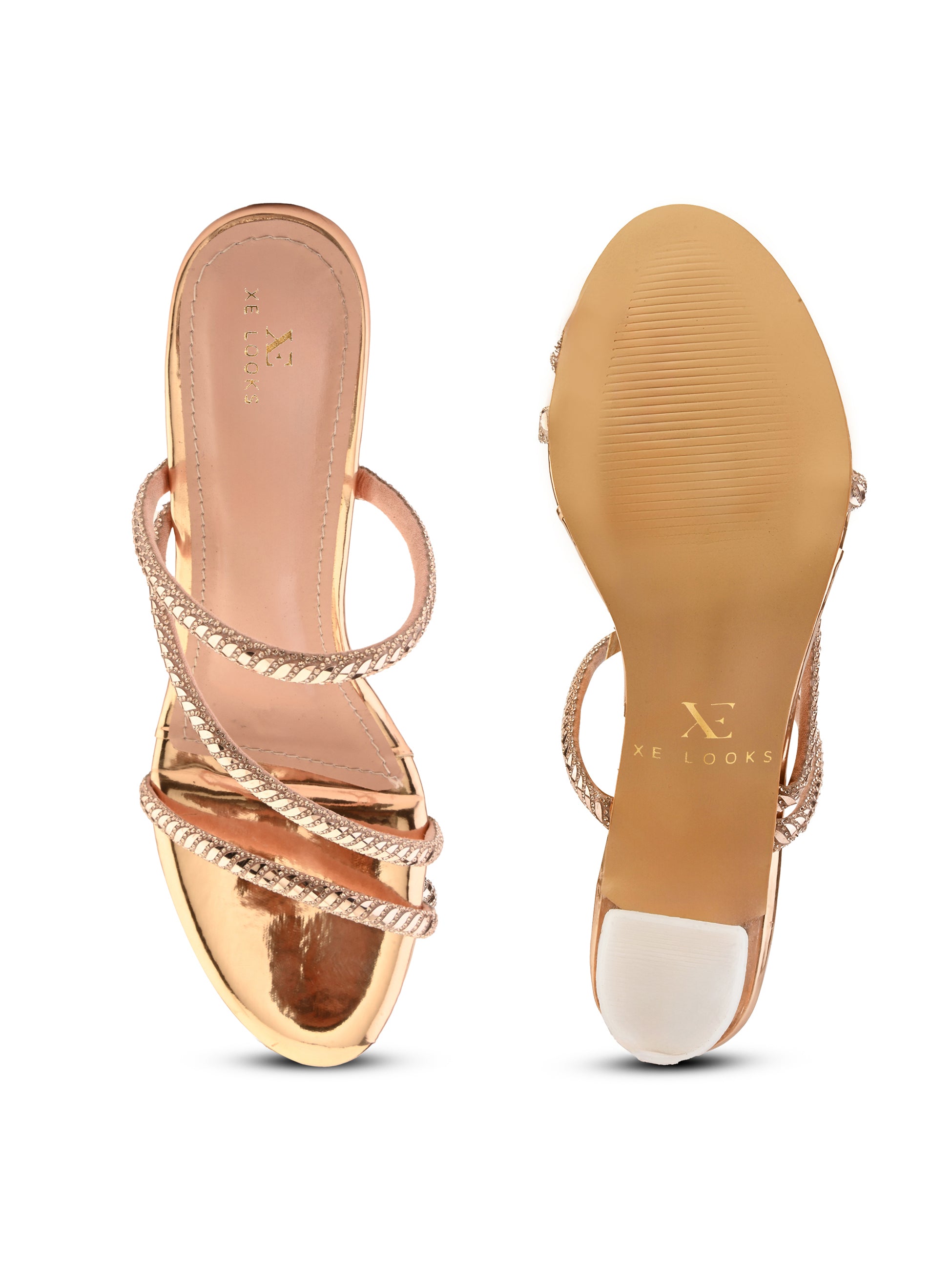 Criss-Cross Embellished Straps Block Heel Sandals