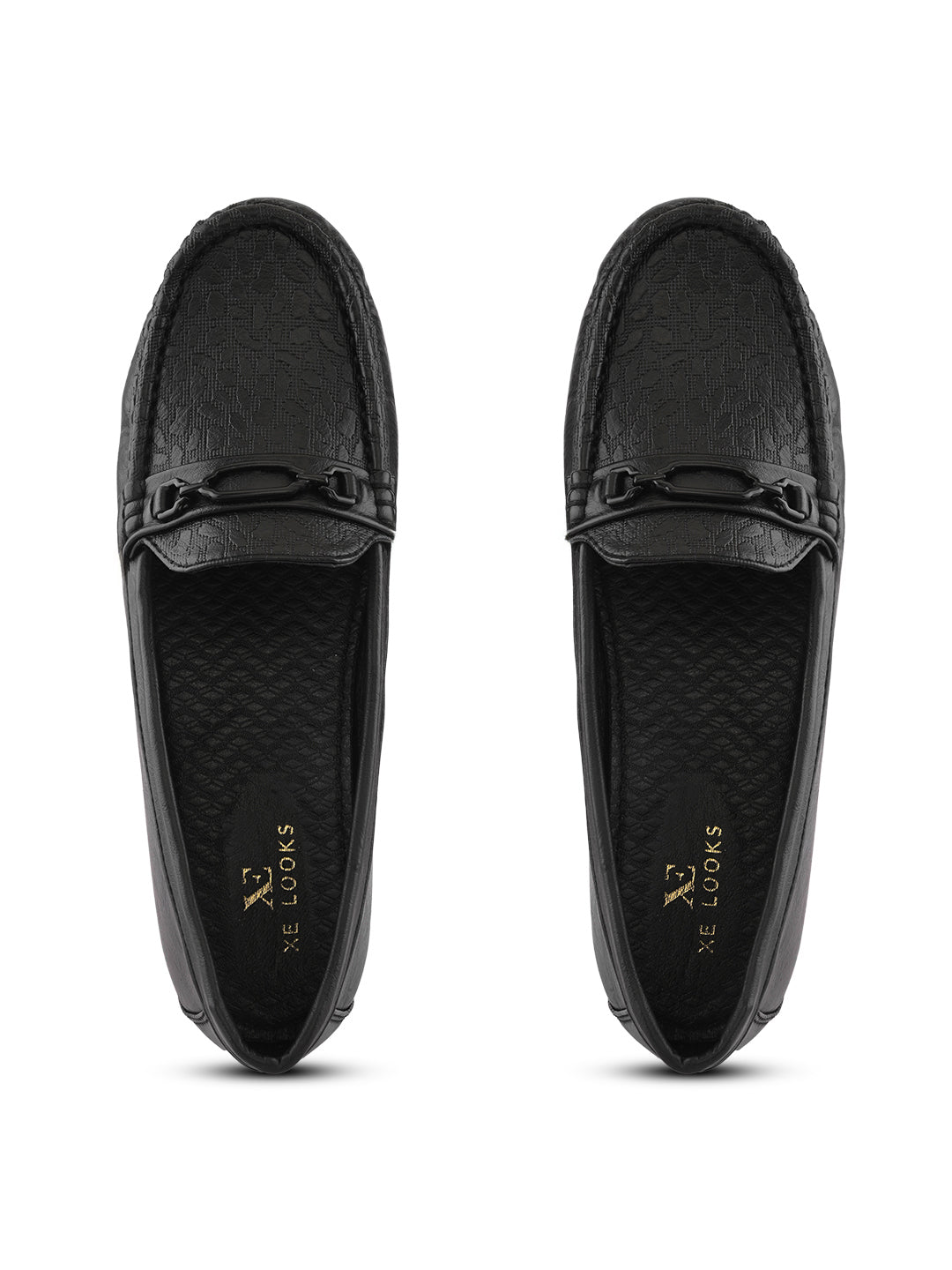 Classic Textured Vamp Buckle Detail Wedge Loafers