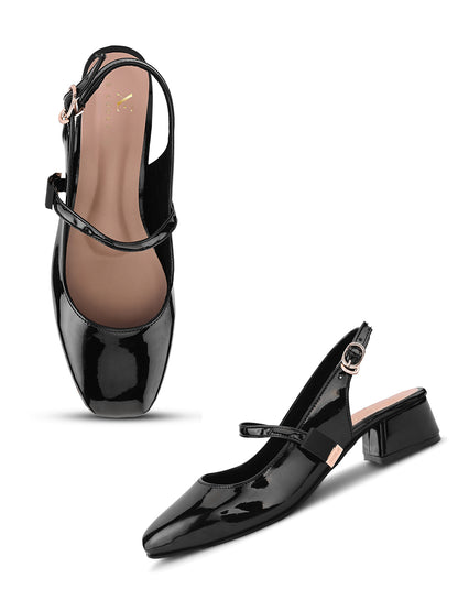 Elegant Slingback Block Heels with Bow Detail