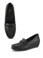 Classic Textured Vamp Buckle Detail Wedge Loafers