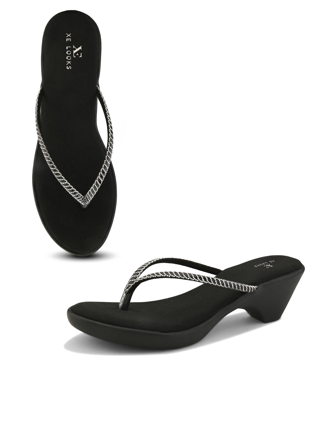 Wedge Thong Sandals Beaded Crisscross with Subtle Sparkle