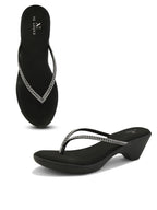 Wedge Thong Sandals Beaded Crisscross with Subtle Sparkle