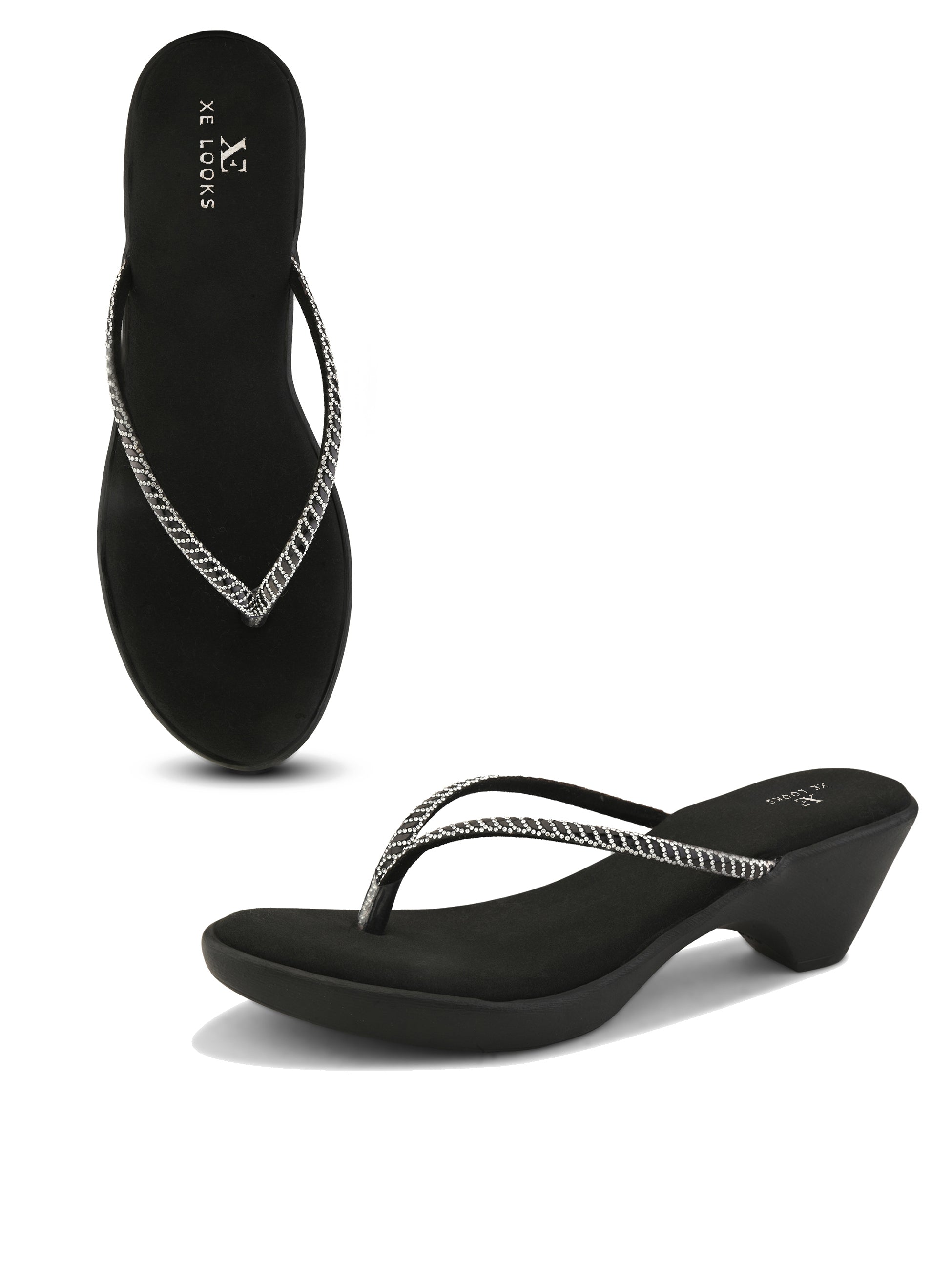 Wedge Thong Sandals Beaded Crisscross with Subtle Sparkle