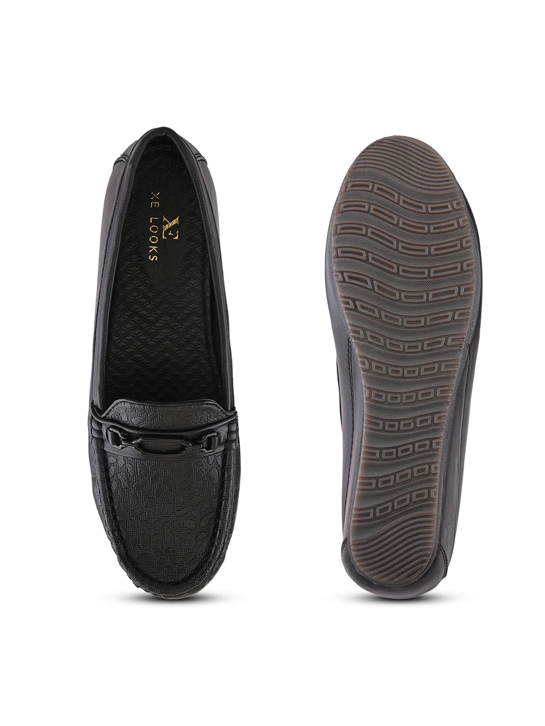 Classic Textured Vamp Buckle Detail Wedge Loafers