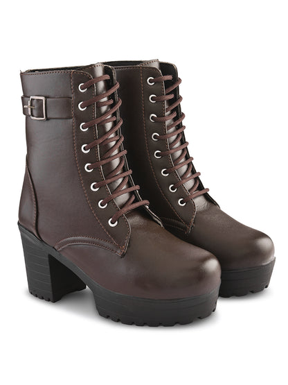 Women’s Buckle Strap Lace-Up Ankle Boots