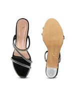 Criss-Cross Embellished Straps Block Heel Sandals