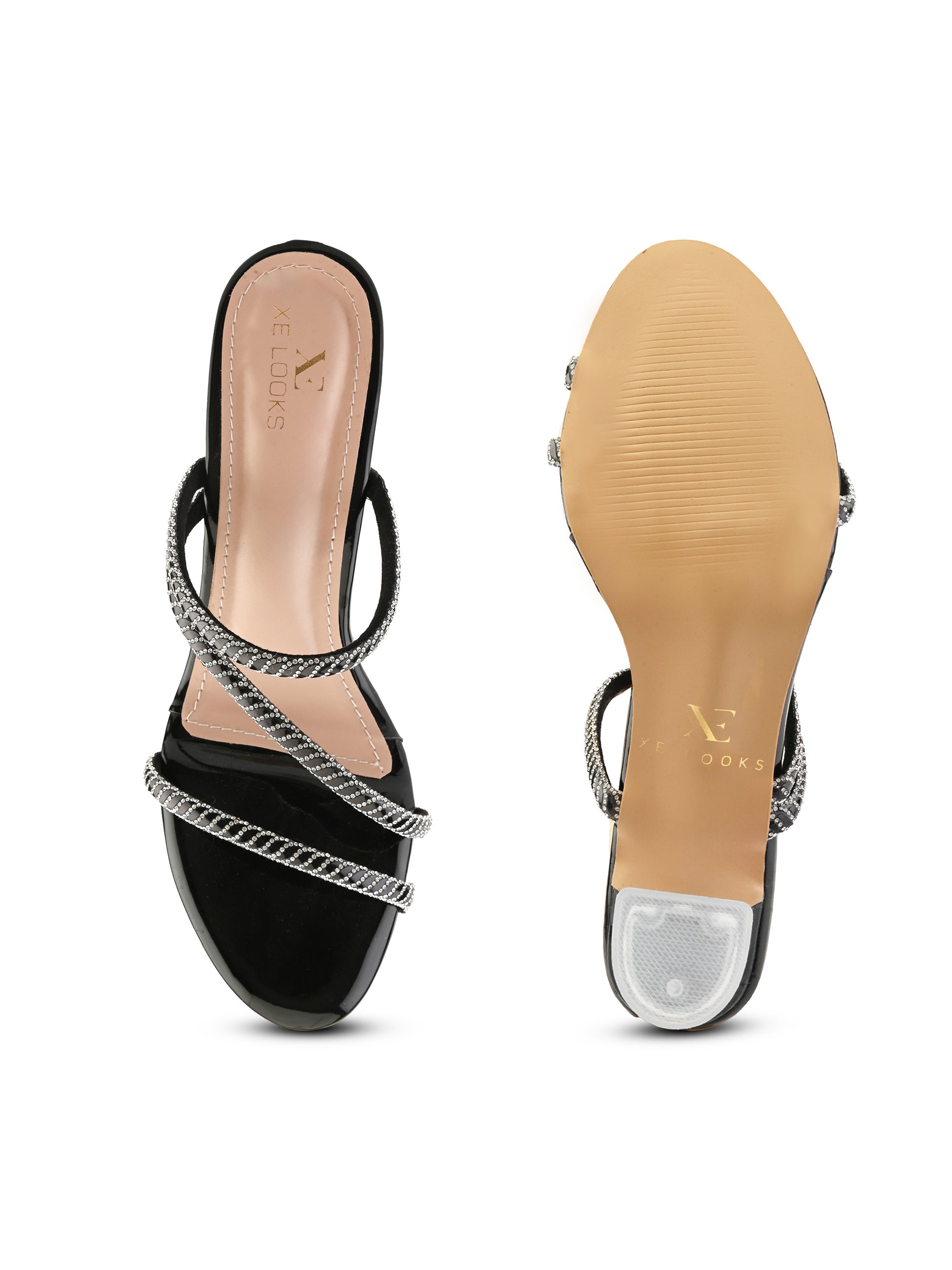 Criss-Cross Embellished Straps Block Heel Sandals