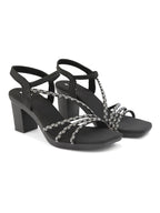 Embellished Multi-Cross Strap Block Heel Sandals