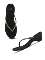 Wedge Thong Sandals Beaded Crisscross with Subtle Sparkle