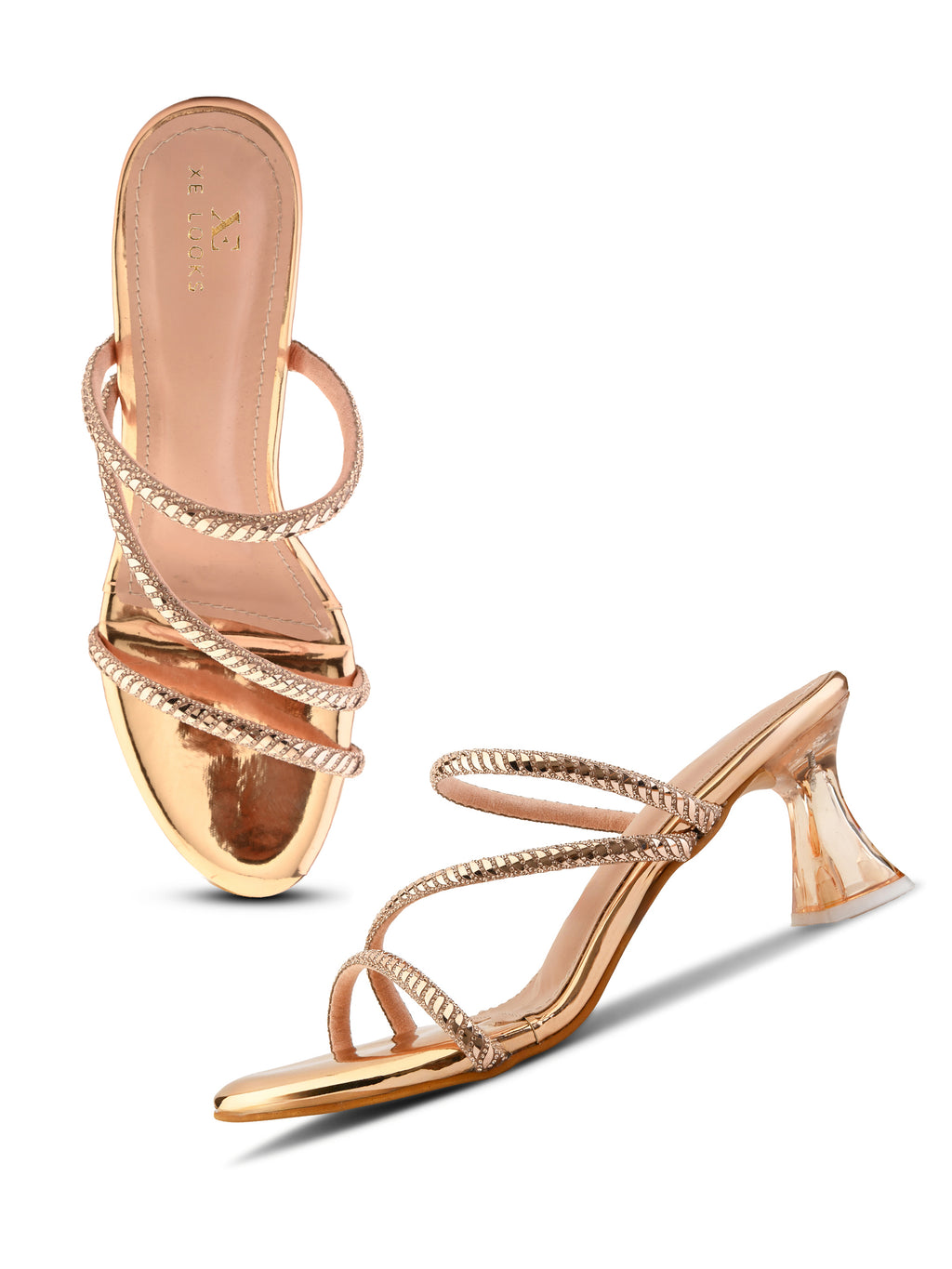 Criss-Cross Embellished Straps Block Heel Sandals
