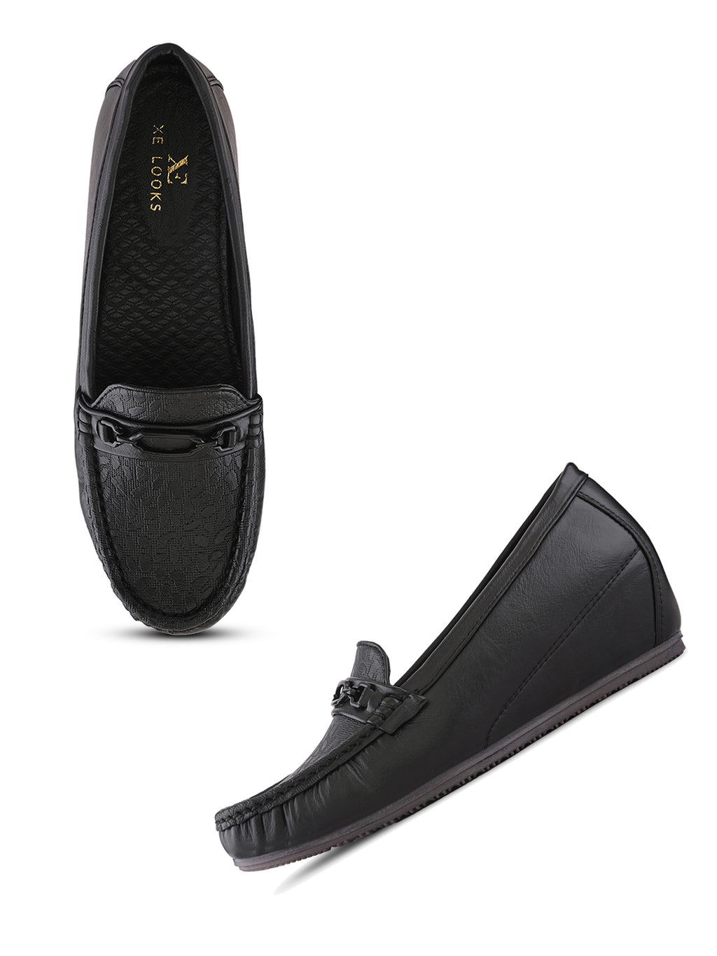 Classic Textured Vamp Buckle Detail Wedge Loafers